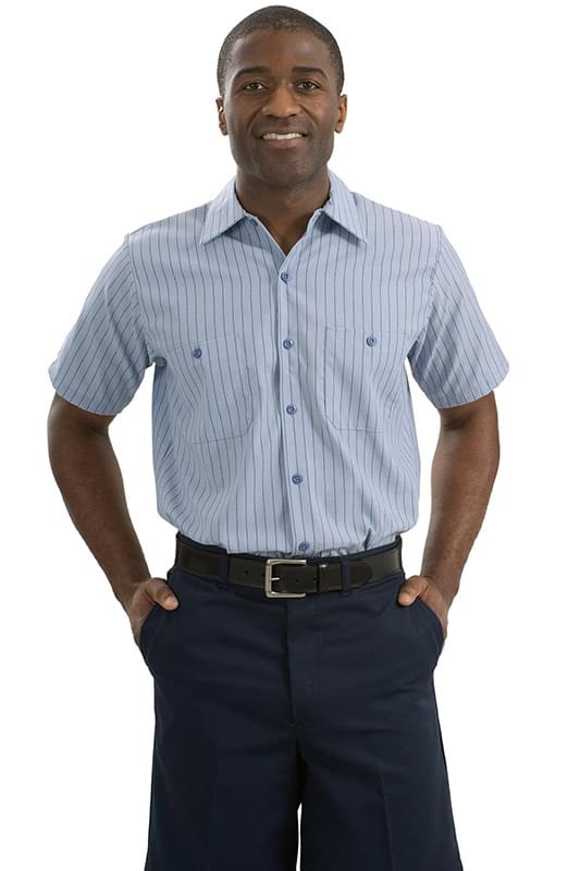 Red Kap ® Long Size, Short Sleeve Striped Industrial Work Shirt. CS20LONG