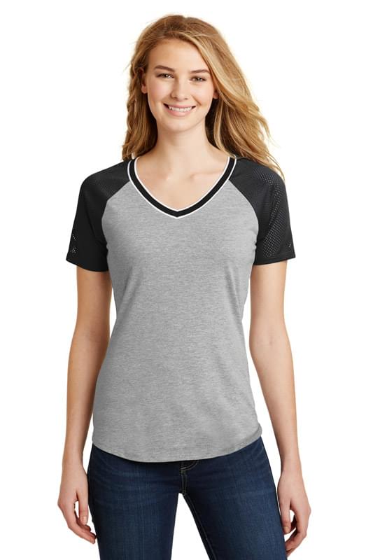 District &#174;  Juniors Mesh Sleeve V-Neck Tee. DT276