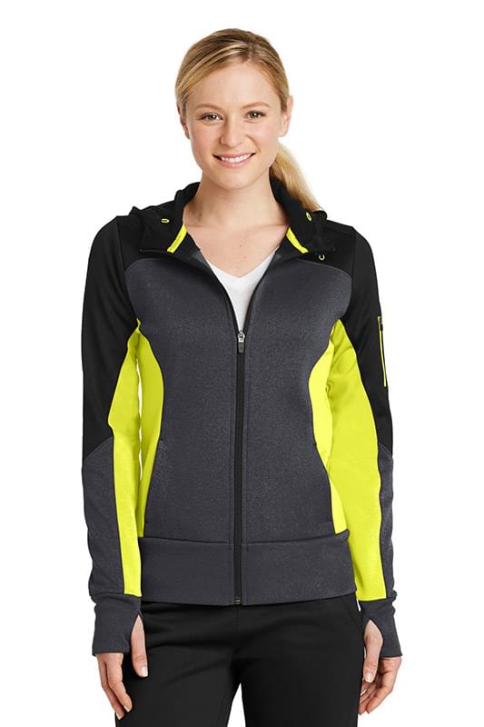 Sport-Tek &#174;  Ladies Tech Fleece Colorblock Full-Zip Hooded Jacket. LST245