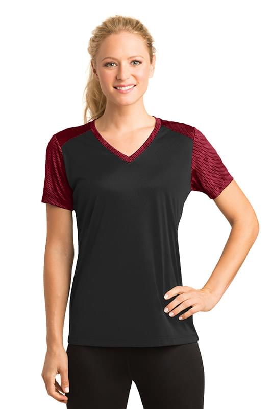 Sport-Tek ® Ladies CamoHex Colorblock V-Neck Tee. LST371