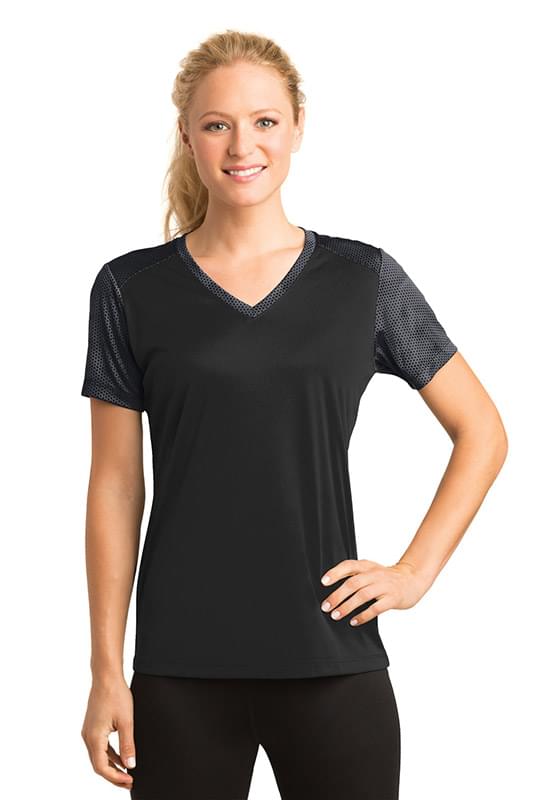 Sport-Tek ® Ladies CamoHex Colorblock V-Neck Tee. LST371