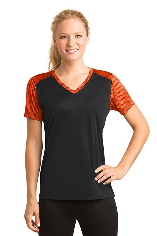 Sport-Tek ® Ladies CamoHex Colorblock V-Neck Tee. LST371