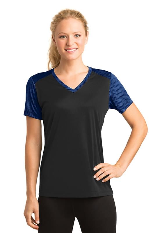 Sport-Tek ® Ladies CamoHex Colorblock V-Neck Tee. LST371