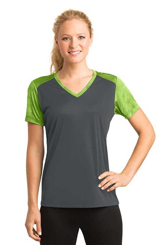Sport-Tek ® Ladies CamoHex Colorblock V-Neck Tee. LST371