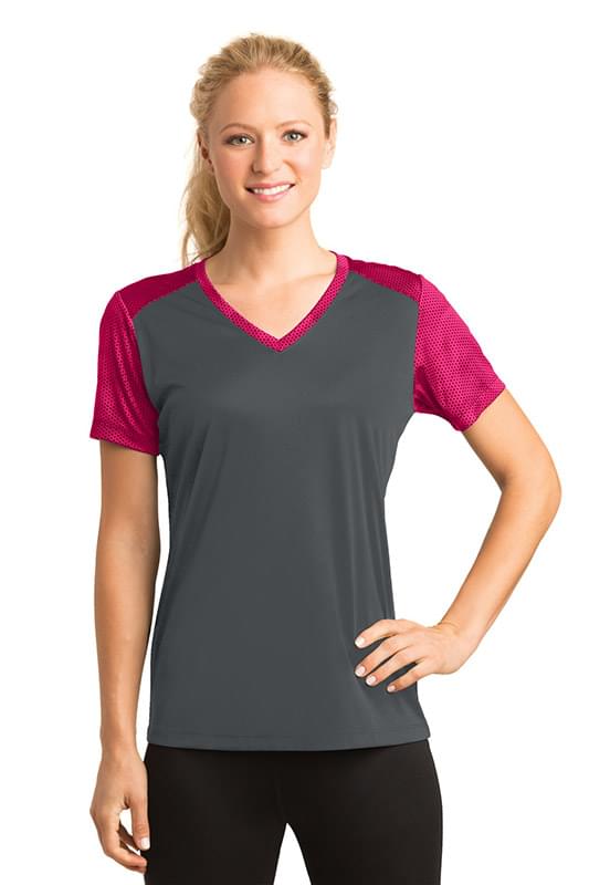Sport-Tek ® Ladies CamoHex Colorblock V-Neck Tee. LST371