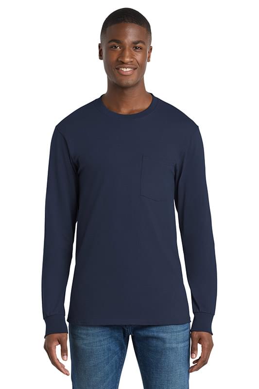Port & Co &#153;  Long Sleeve Essential Pocket Tee.  PC61LSP